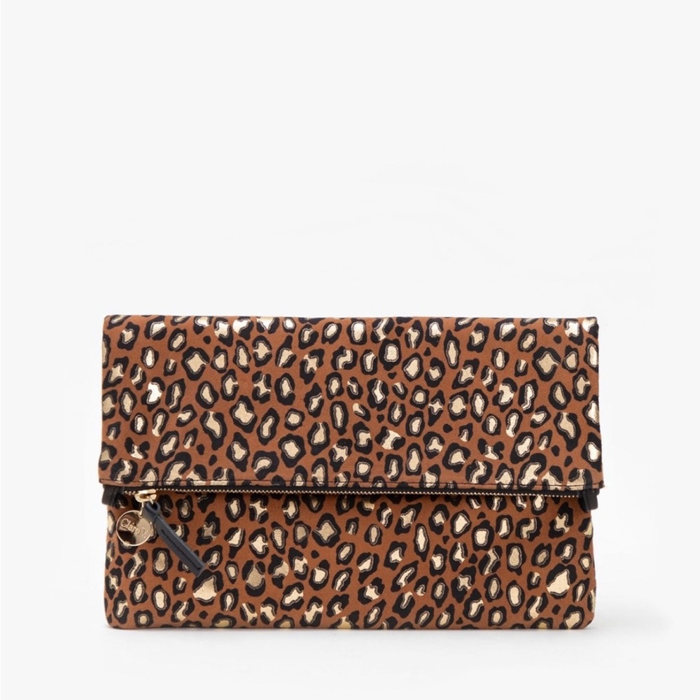 Clare V. Foldover Clutch w/ Tabs - Cognac Metal Cat